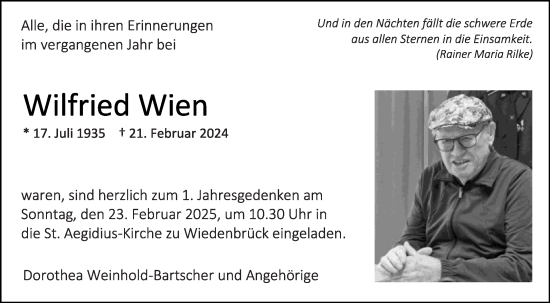 Traueranzeige von Wilfried Wien von Die Glocke