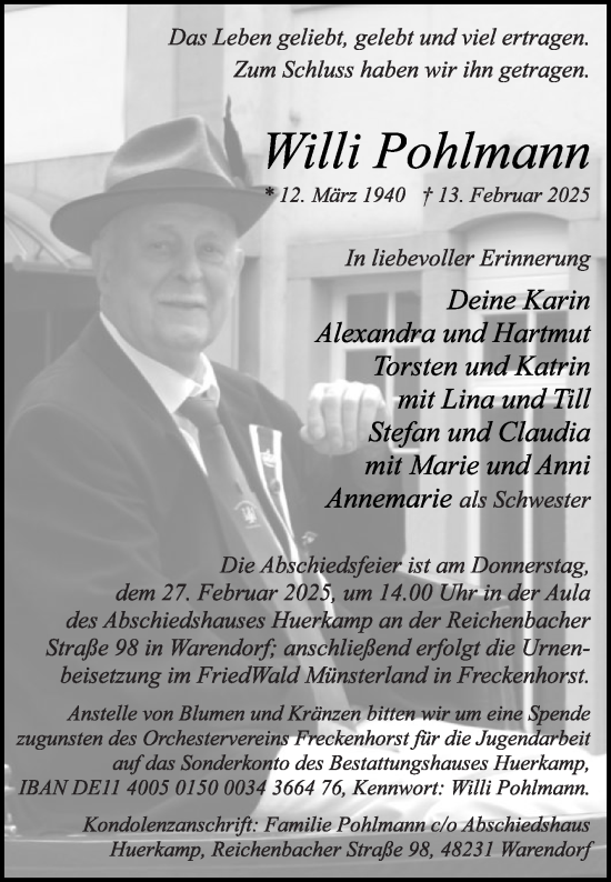 Traueranzeige von Willi Pohlmann von Die Glocke