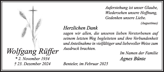 Traueranzeige von Wolfgang Rüffer von Die Glocke
