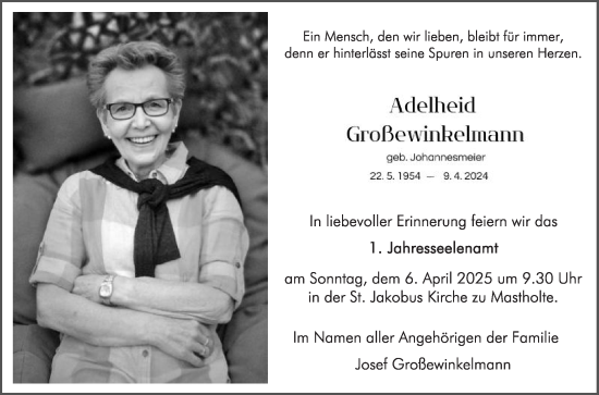 Traueranzeige von Adelheid Großewinkelmann von Die Glocke