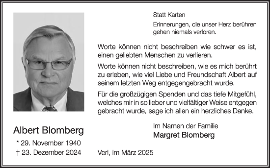 Traueranzeige von Albert Blomberg von Die Glocke
