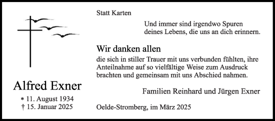 Traueranzeige von Alfred Exner von Die Glocke