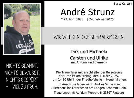 Traueranzeige von Andre Strunz von Die Glocke