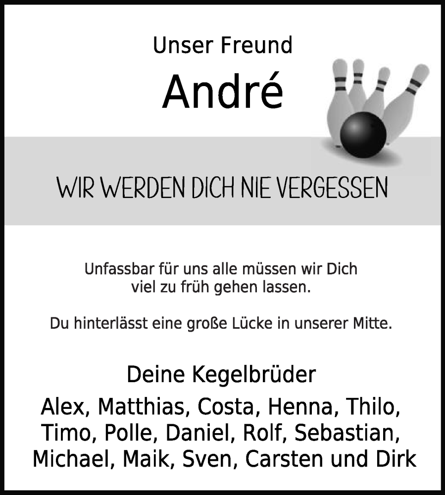  Traueranzeige für Andre Strunz vom 01.03.2025 aus Die Glocke
