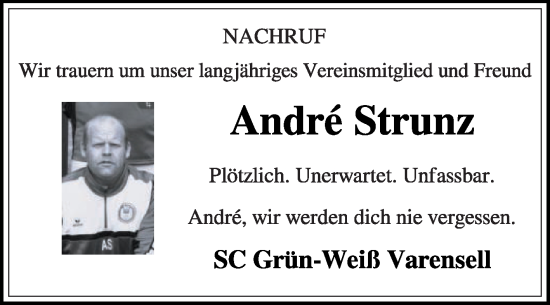 Traueranzeige von Andre Strunz von Die Glocke
