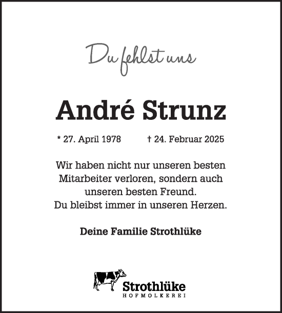 Traueranzeige von Andre Strunz von Die Glocke