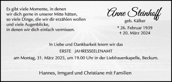 Traueranzeige von Anne Steinhoff von Die Glocke