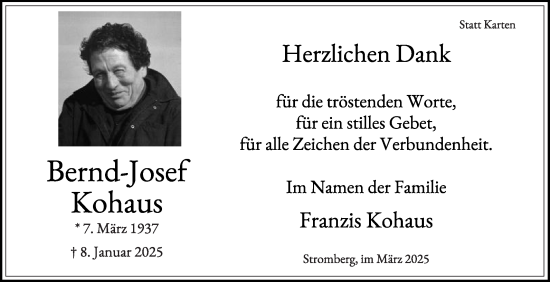 Traueranzeige von Bernd-Josef Kohaus von Die Glocke