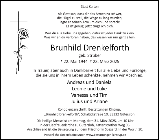 Traueranzeige von Brunhild Drenkelforth von Die Glocke