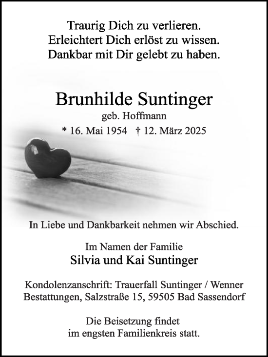 Traueranzeige von Brunhilde Suntinger von Die Glocke
