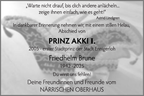 Traueranzeige von Friedhelm Brune von Die Glocke