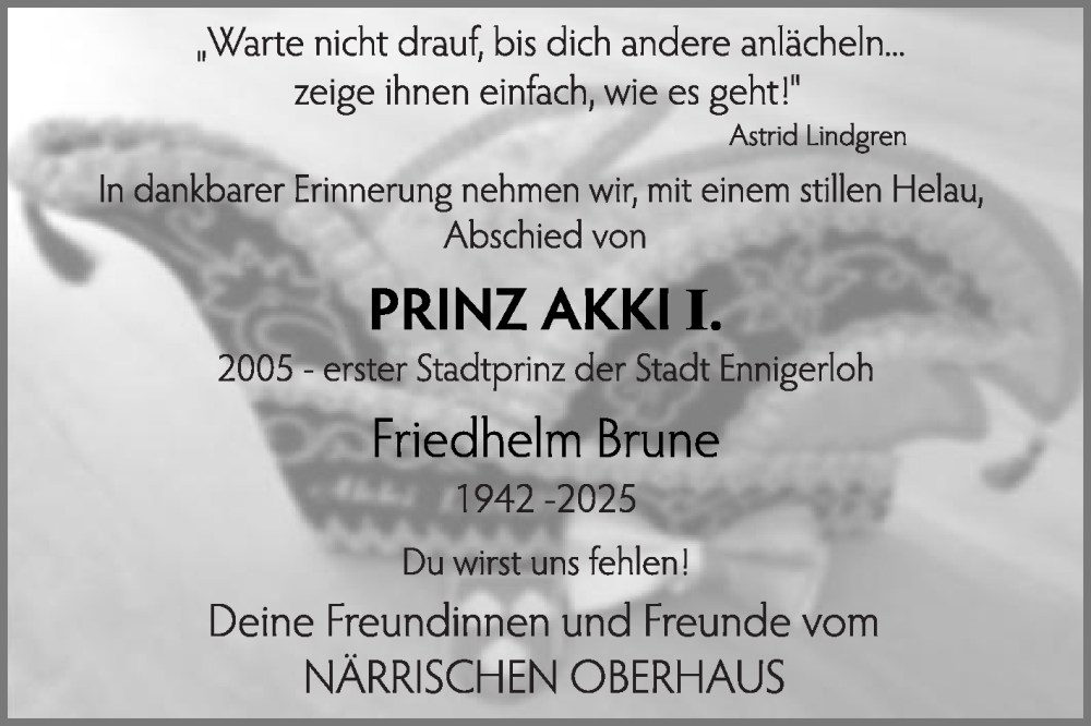  Traueranzeige für Friedhelm Brune vom 15.03.2025 aus Die Glocke