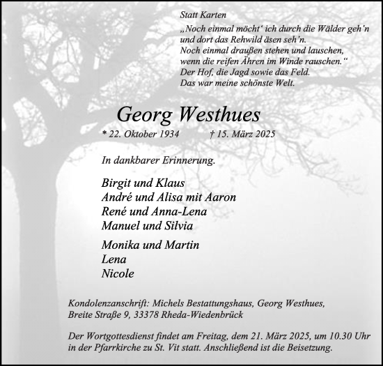 Traueranzeige von Georg Westhues von Die Glocke