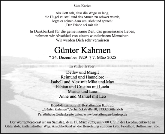 Traueranzeige von Günter Kahmen von Die Glocke