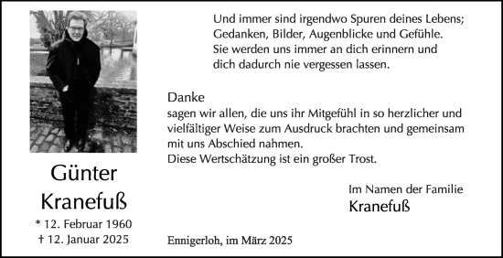 Traueranzeige von Günter Kranefuß von Die Glocke
