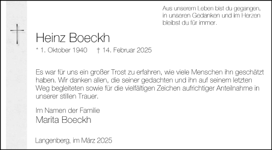 Traueranzeige von Heinz Boeckh von Die Glocke