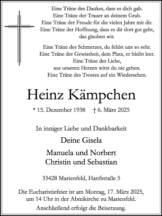 Traueranzeige von Heinz Kämpchen von Die Glocke