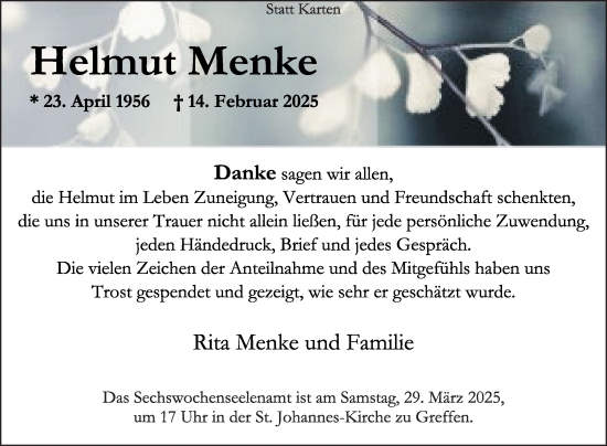 Traueranzeige von Helmut  Menke von Die Glocke