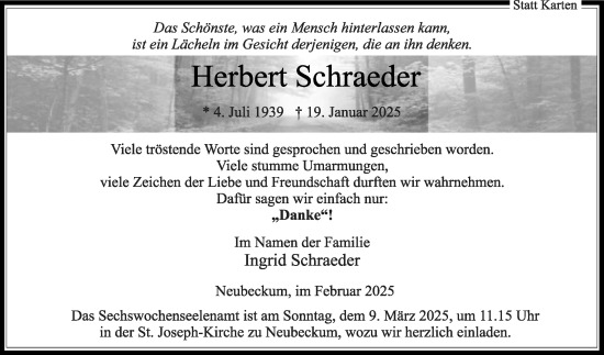Traueranzeige von Herbert Schrader von Die Glocke