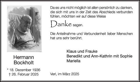 Traueranzeige von Hermann Bockholt von Die Glocke