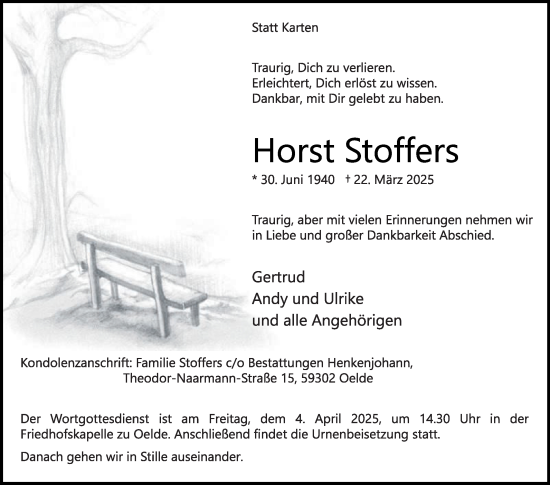 Traueranzeige von Horst Stoffers von Die Glocke