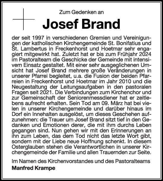 Traueranzeige von Josef Brand von Die Glocke