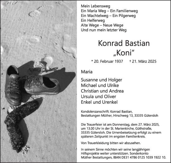 Traueranzeige von Konrad Bastian von Die Glocke