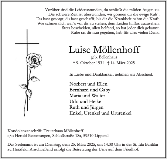 Traueranzeige von Luise Möllenhoff von Die Glocke