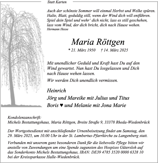 Traueranzeige von Maria Röttgen von Die Glocke