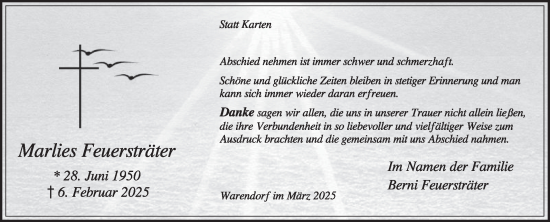 Traueranzeige von Marlies Feuersträter von Die Glocke
