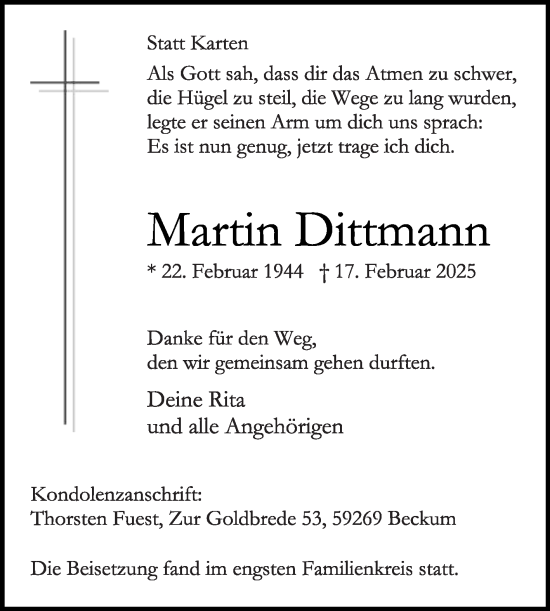Traueranzeige von Martin Dittmann von Die Glocke