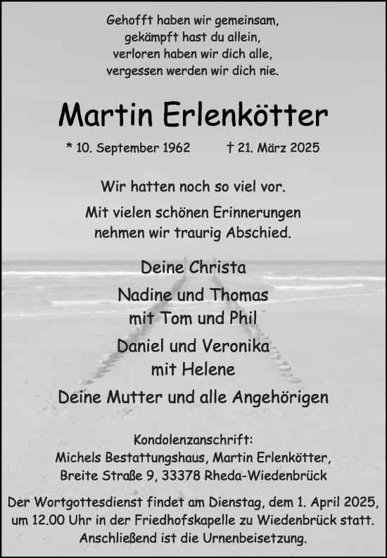 Traueranzeige von Martin Erlenkötter von Die Glocke