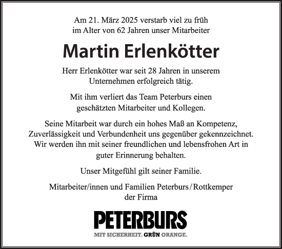 Traueranzeige von Martin Erlenkötter von Die Glocke