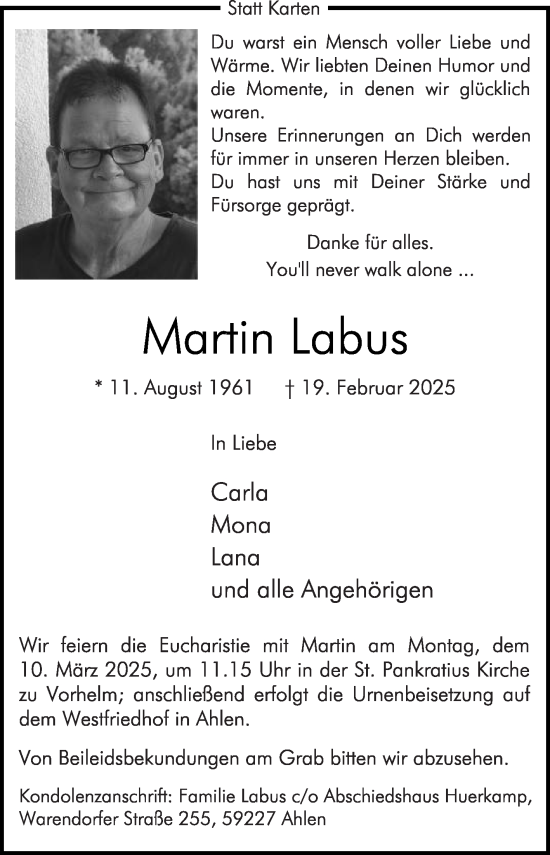 Traueranzeige von Martin Labus von Die Glocke