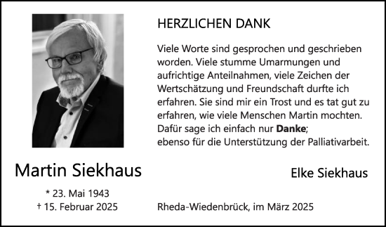 Traueranzeige von Martin Siekhaus von Die Glocke