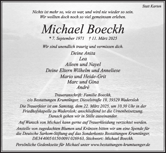 Traueranzeige von Michael Boeckh von Die Glocke