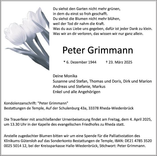 Traueranzeige von Peter Grimmann von Die Glocke