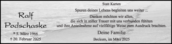 Traueranzeige von Ralf Podschaske von Die Glocke