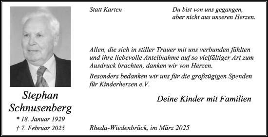 Traueranzeige von Stephan Schnusenberg von Die Glocke