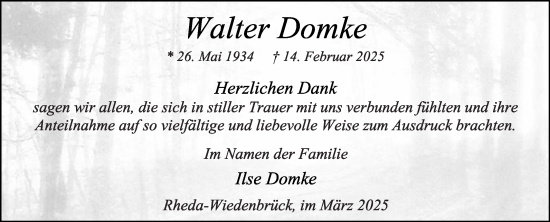 Traueranzeige von Walter Domke von Die Glocke
