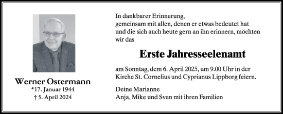 Traueranzeige von Werner Ostermann von Die Glocke
