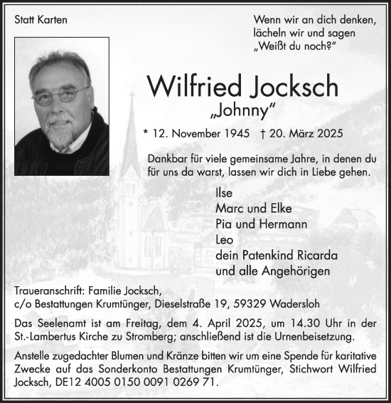 Traueranzeige von Wilfried Jocksch von Die Glocke