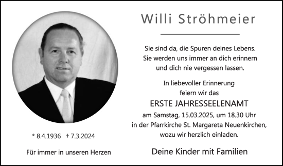 Traueranzeige von Willi Ströhmeier von Die Glocke