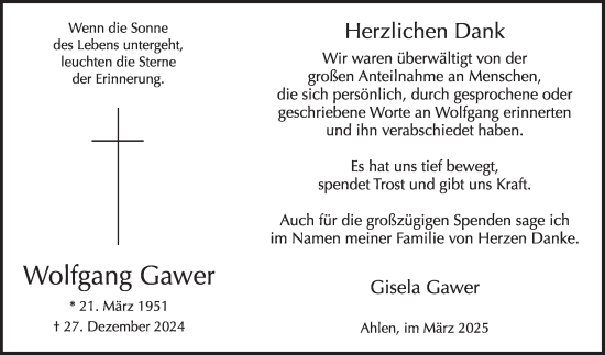 Traueranzeige von Wolfgang Gawer von Die Glocke