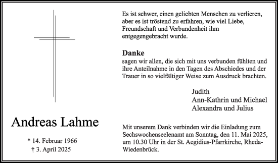 Traueranzeige von Andreas Lahme von Die Glocke