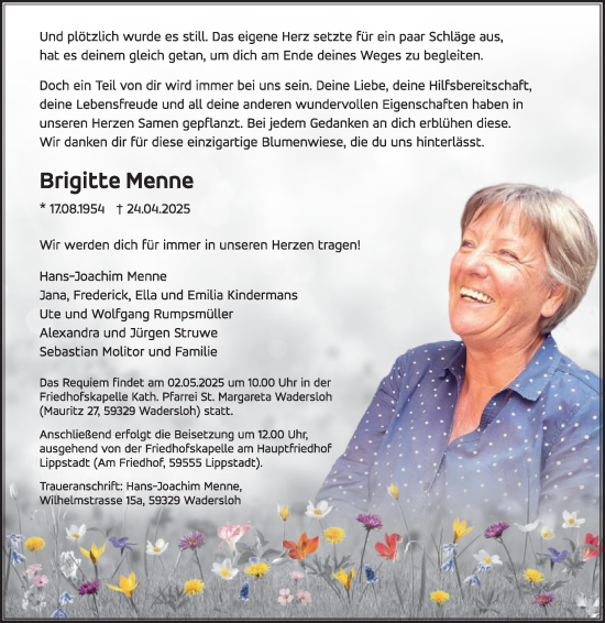 Traueranzeige von Brigitte Menne von Die Glocke
