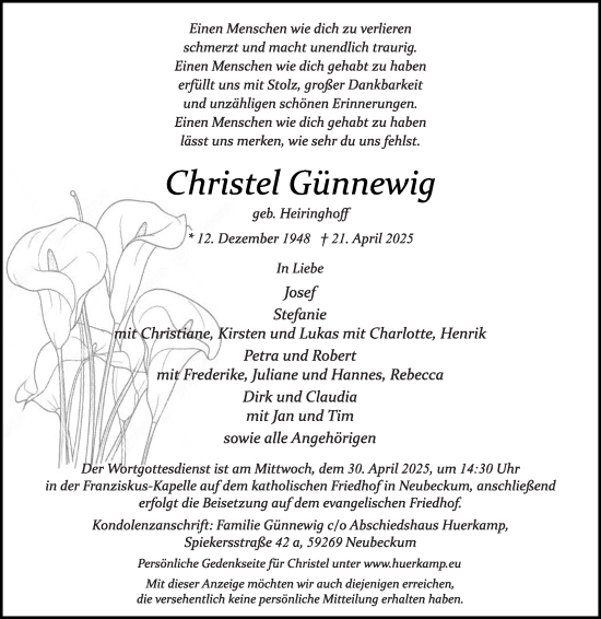 Traueranzeige von Christel Günnewig von Die Glocke