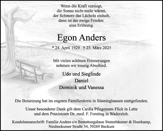 Traueranzeige von Egon Anders von Die Glocke
