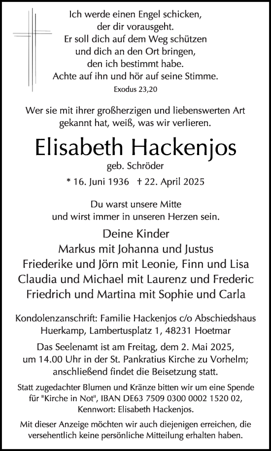 Traueranzeige von Elisabeth Hackenjos von Die Glocke