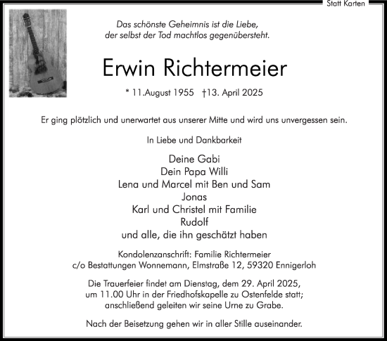 Traueranzeige von Erwin Richtermeier von Die Glocke